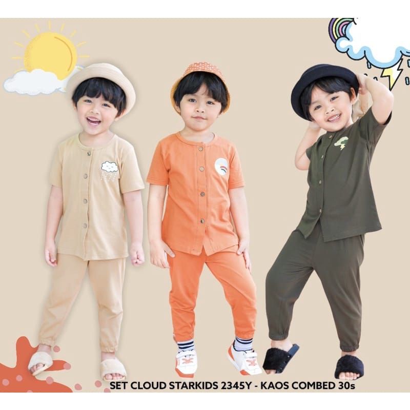 Setelan Cloud Starkids Unisex Size 2345Y / Setelan  Anak Bahan Kaos Katun Combed30S