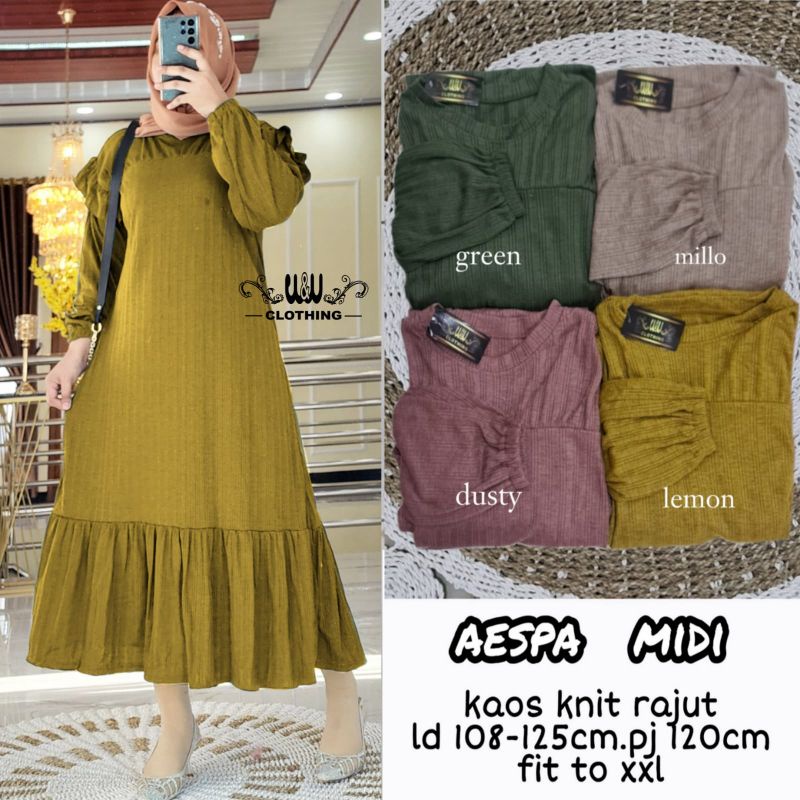 Aespa midi kaos knit rajut  Ld 108 - 125 Pj 120 original berlabel W&W Clothing