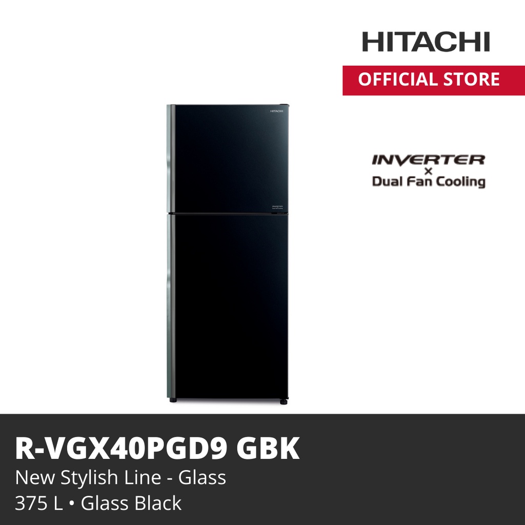 HITACHI KULKAS  R-VGX40PGD9 GBK 2 PINTU GLASS BLACK DOOR