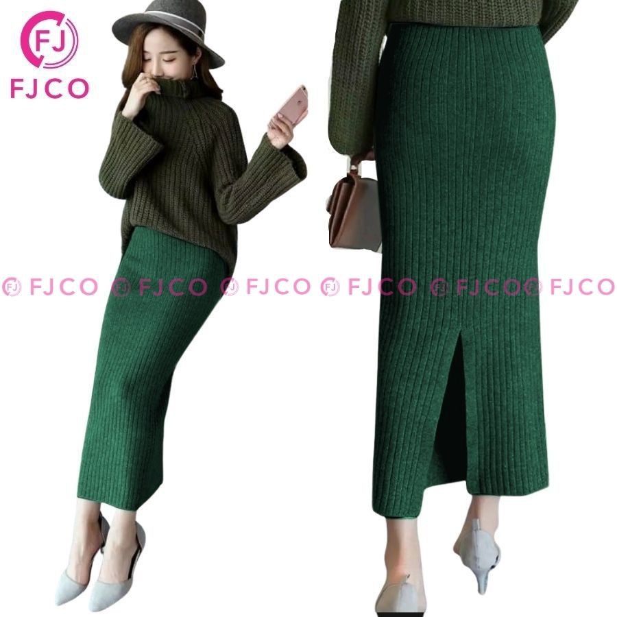 FJCO - Rok Panjang Wanita Rok Span Model Korea Terbaru Rok Rib Jessy Rok Plisket-army