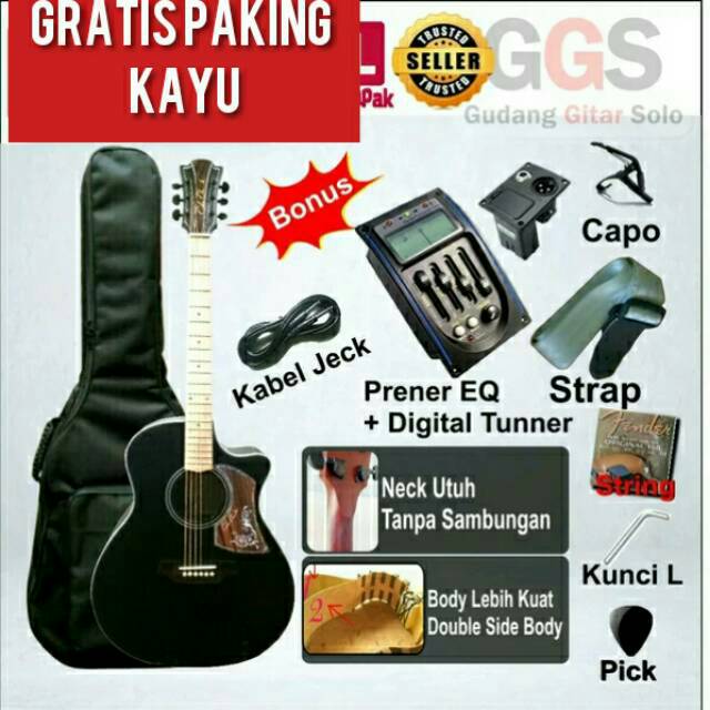 promo gitar akustik cole clak dobel run neck utuh murah