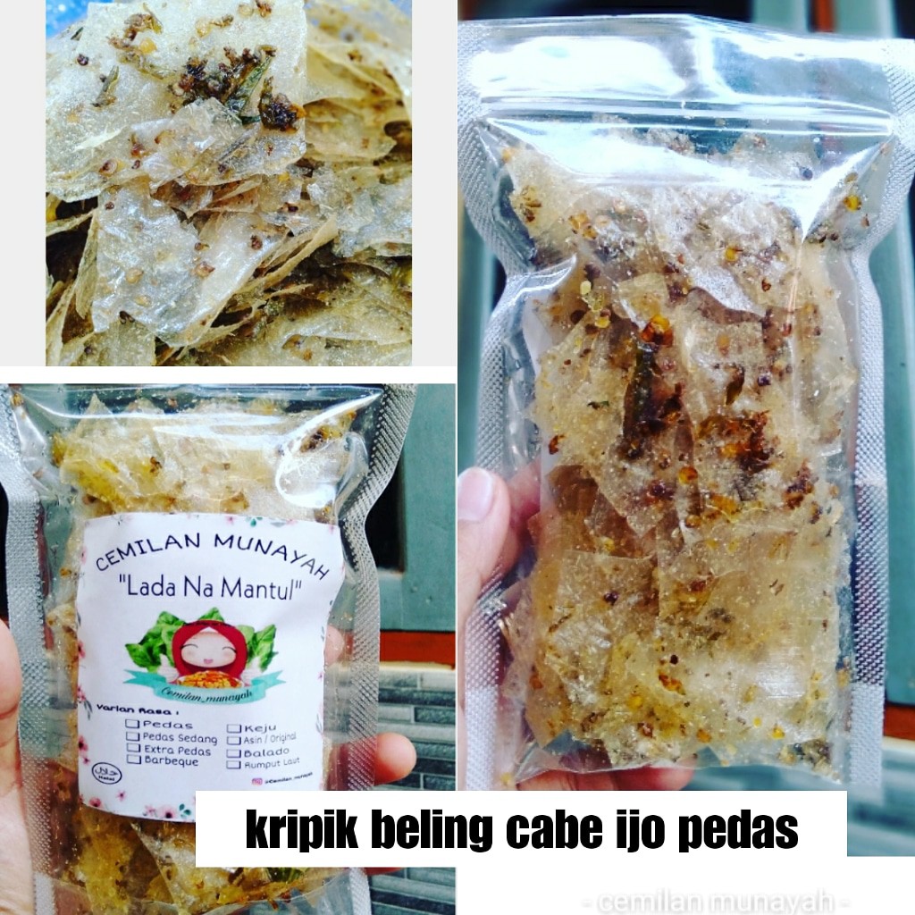 

Cemilan munayah Kripca /keripik kaca cabe ijo / kripik beling cabai hijau