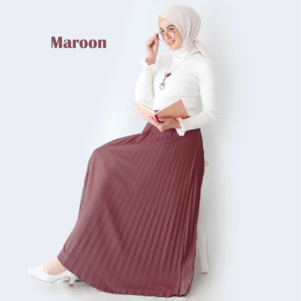 Rok Plisket - Rok  Wanita Bahan Premium ( Varian 1 )-MAROON
