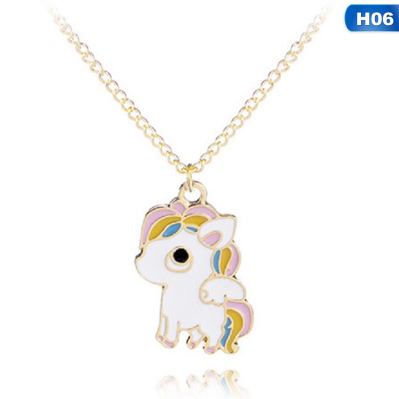 1pc Necklaces Cartoon Colorful Horse Unicorn Pendant Alloy Fashion Jewelry Gift