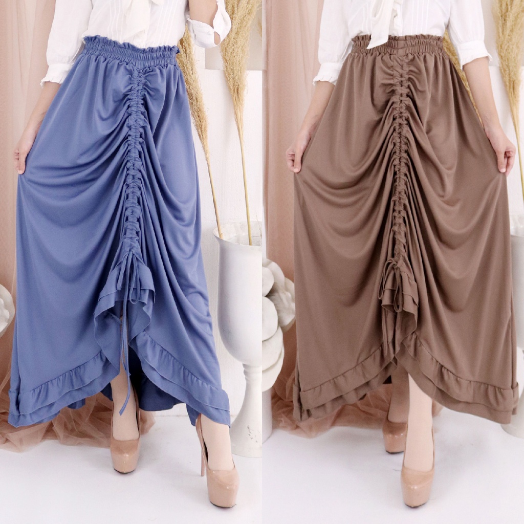 Rok Tali Serut Maxi Midi Skirt Bawahan panjang Rok serut Kerutan Terbaru Rok kerutan tali serut