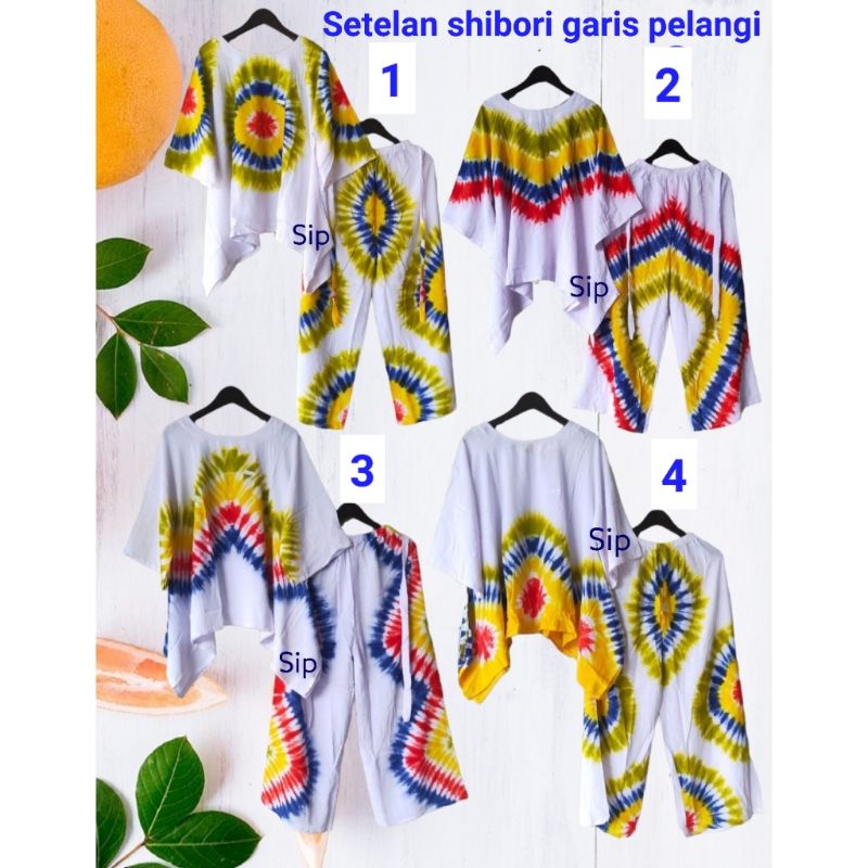 Setelan shibori garis pelangi warna warni rayon premium allsize jumbo ld 120cm | one set tiedye pela