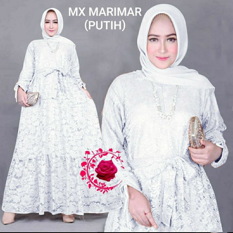MRMR - Gamis Brukat Putih Jumbo L - 5XL Ld 140 Gamis Brukat Tulang Gliter Premium 500gr Baju Dress P