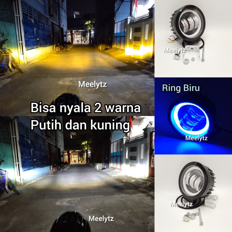 Lampu tembak sorot Led Cree 3 mata Lensa 6D Bulat ring biru Lampu tembak 2 warna putihkuning