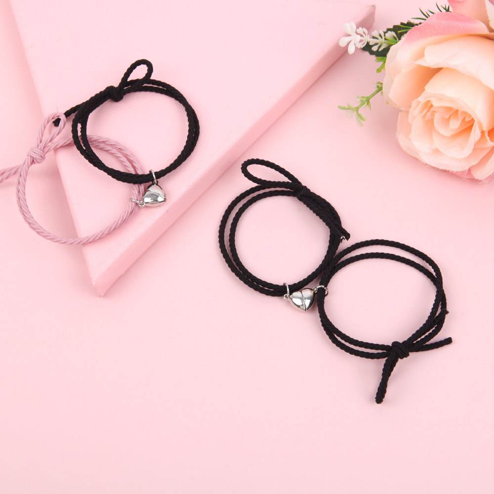 2pcs/pair Adjustable Magnet Couple Bracelets Elastic Rubber Band Love Shape Braclet Lover Gift