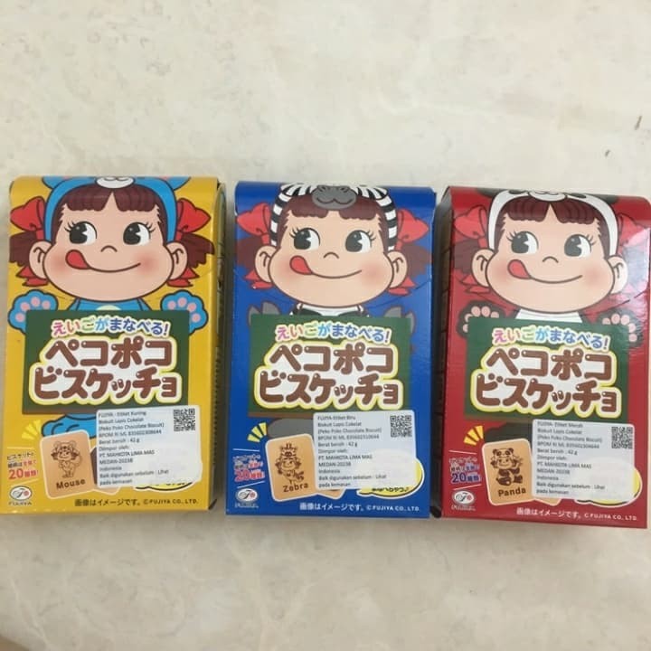 

Fujiya Learn English with Peko Poko Choco Biscuit 42gr .biskuit jepang