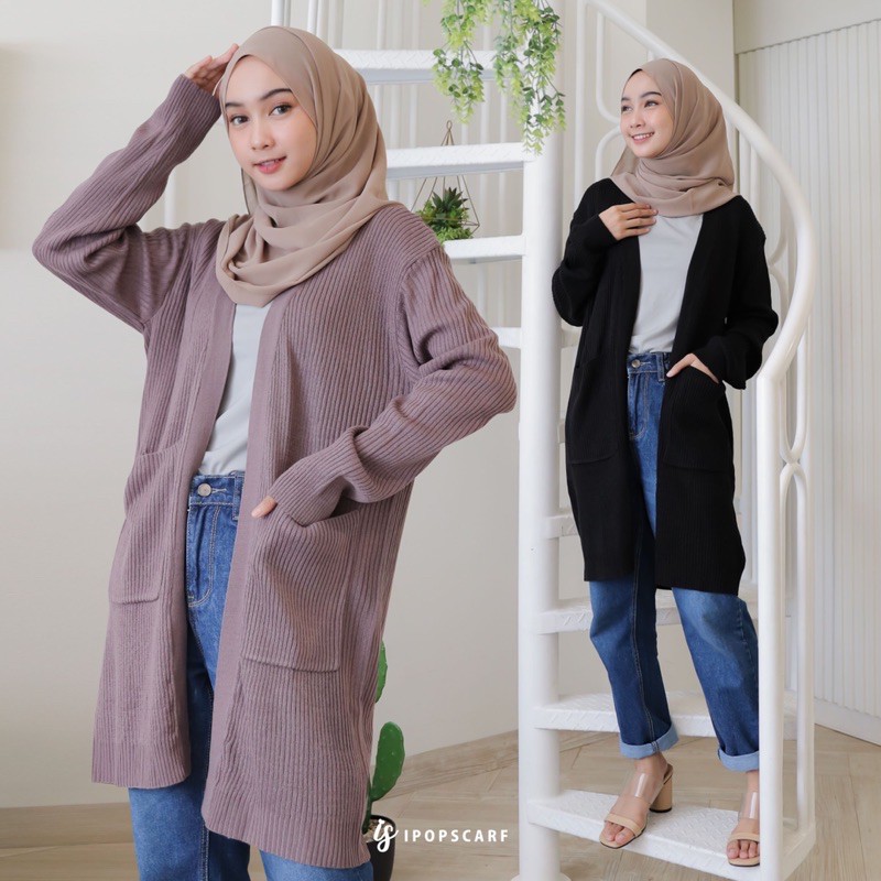 LUMA LONG CARDI | cardigan rajut panjang, soft knit cardigan-2