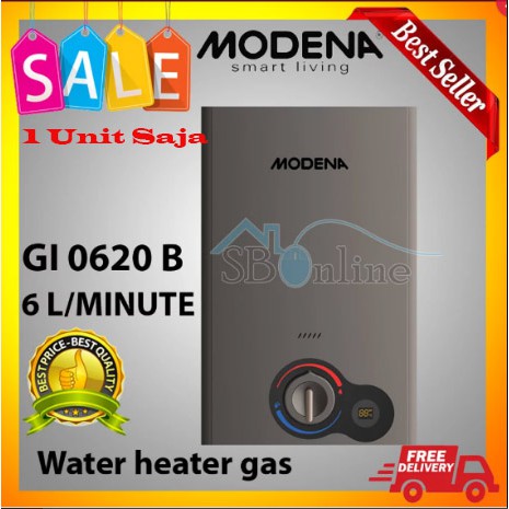 Modena GI 0620 B Water Heater Gas 6 Liter Per Menit 1 Unit Saja