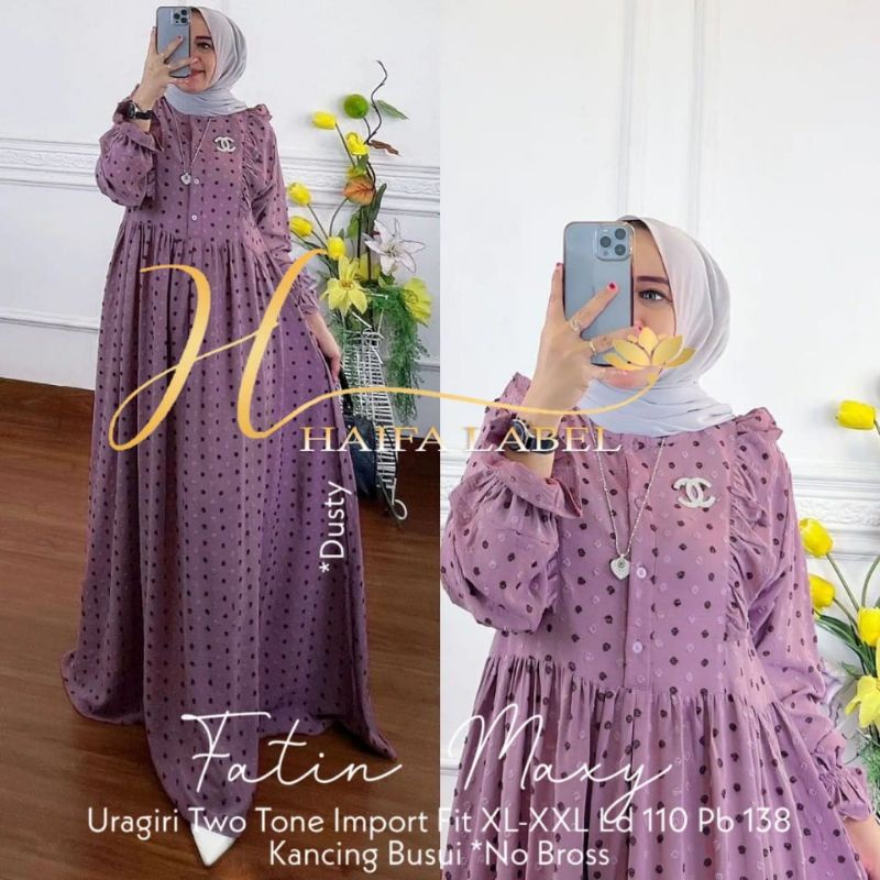 FATIN MAXY DRESS GAMIS WANITA MUSLIM POLKADOT BERLABEL HAIFA