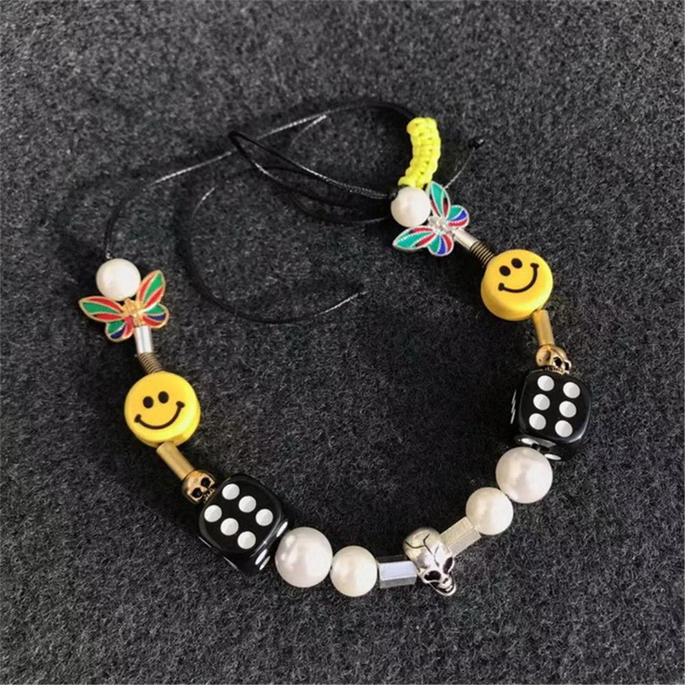 Rebuy Skull Beaded Necklace Cool Classic Women Gelang Akrilik Alloy Eropa Dan Amerika