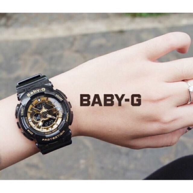 JAM TANGAN SPORT WANITA BABY G BGA110 HITAM GOLD BLACK STRAP RUBBER ...