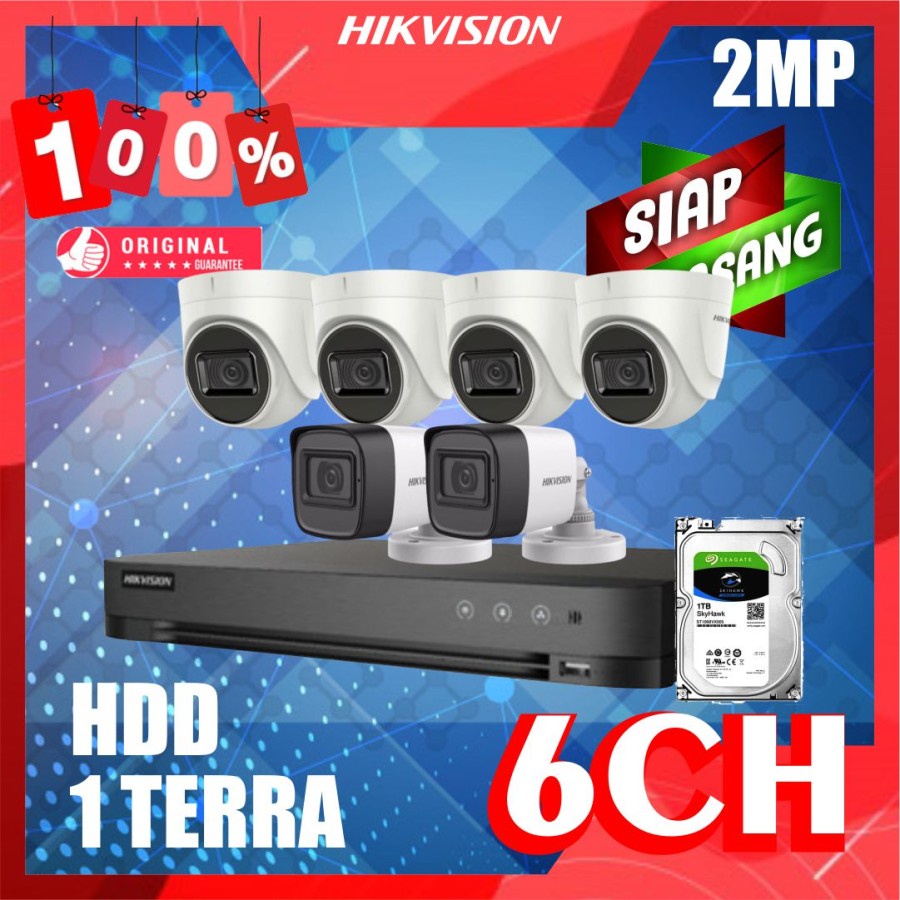 PAKET CCTV HIKVISION 2MP 6 KAMERA HDD 1TB SIAP PASANG