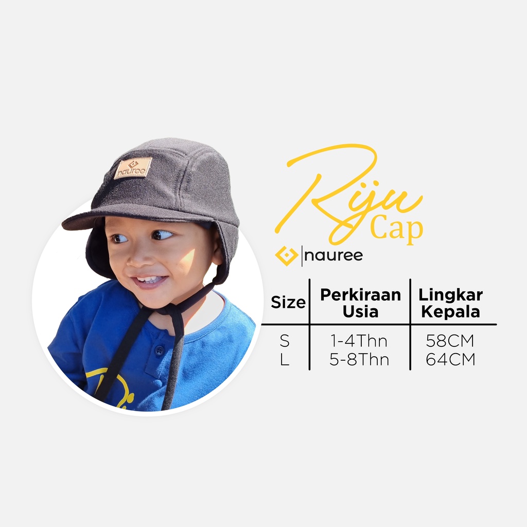 Nauree - Riju Cap Topi Tali Camper Hat Unisex Untuk Anak Perempuan Laki Laki Usia 1 2 3 4 5 6 Tahun Polos Bahan Tebal Jahitan Rapih Melindungi Agar Tidak Kedingin Nyaman Penutup Telinga