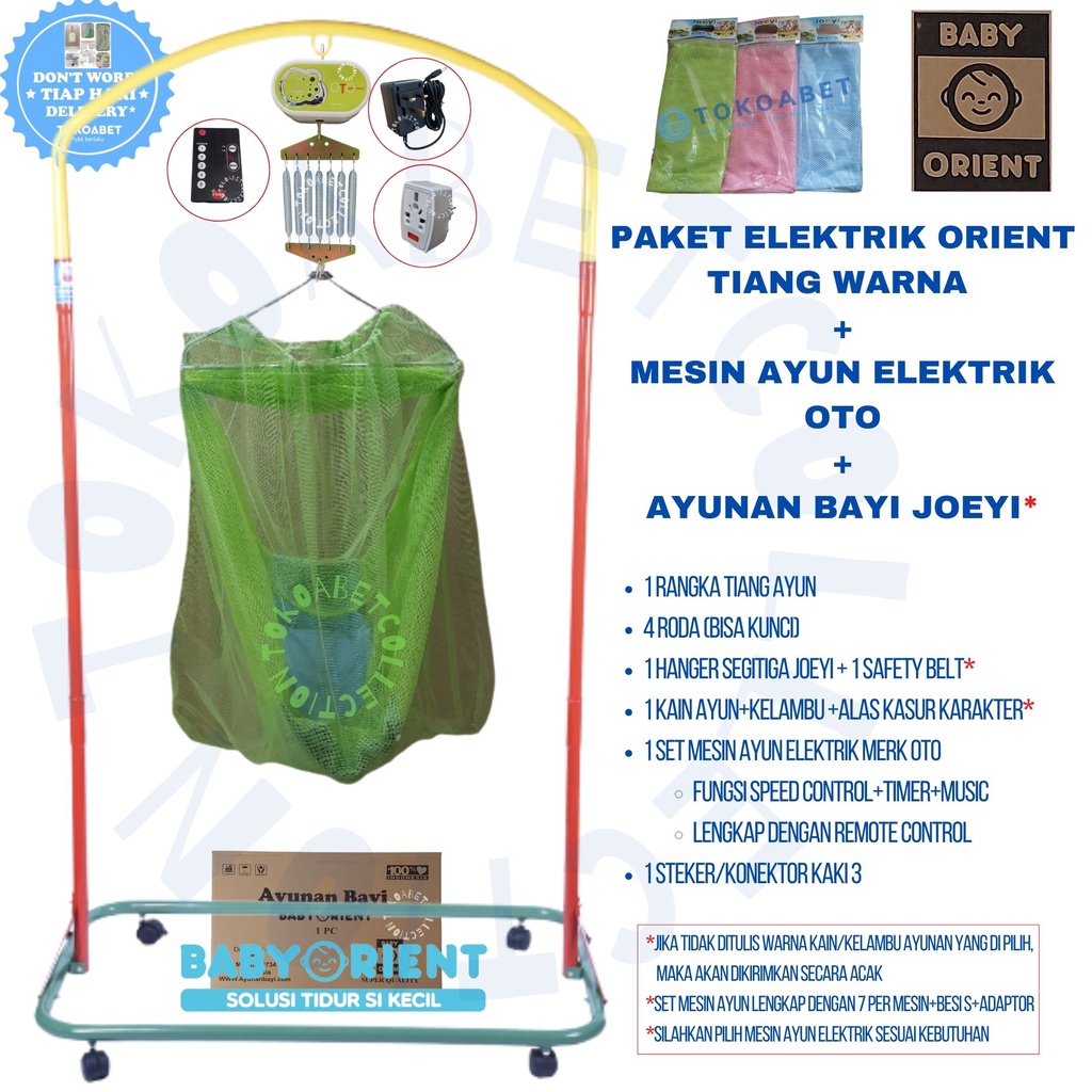 AYUNAN BAYI ELEKTRIK PAKET Tiang ORIENT WARNA Lengkap Mesin Ayun OTO dengan KAIN AYUN Varians sebagai Perlengkapan Tidur Bayi sesuai Kebutuhan Baby TOKOABET