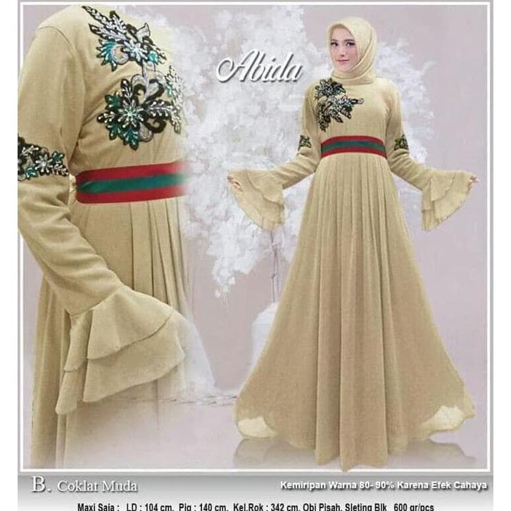 BAJU GAMIS MUSLIM INDIA ABIDA COKLAT MUDA / GAMIS PESTA ELEGANT MEWAH