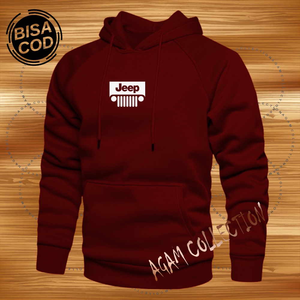 Agam collection Sweater Hoodie Distro Jeep Premium Text Putih Atasan Pria Wanita Big Size