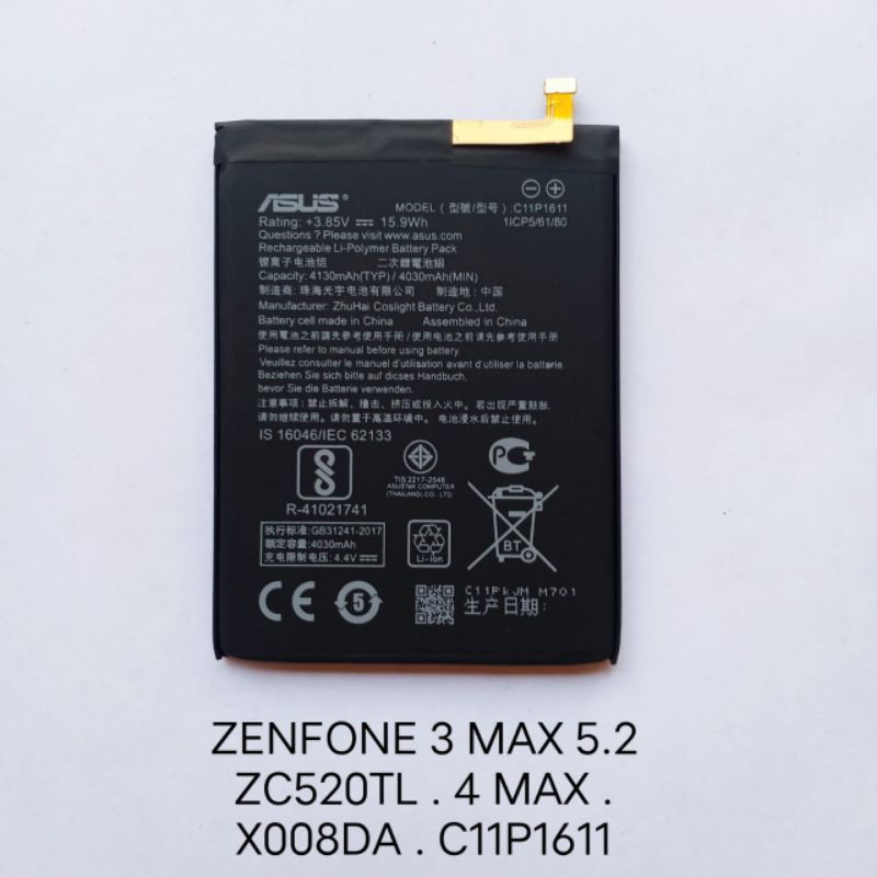 Baterai Zenfone 3 Max 5.2 ZC520TL . 4 Max . X008DA . C11P1611 Batre Batteray Batere Batray Batrei