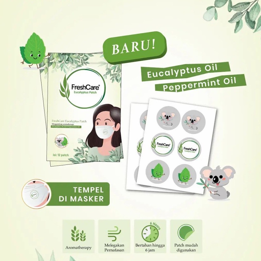 FRESH CARE Eucalyptus Patch Isi 12/ FreshCare Stiker Masker /Minyak Angin Aromatheraphy Roll On 10mL