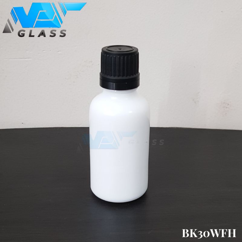 botol kaca 30ml tebal putih keramik tutup filler putih