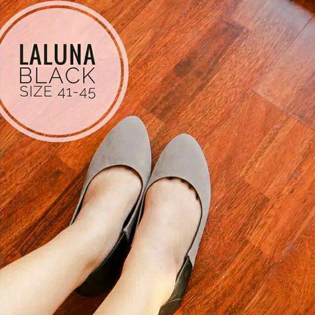 Laluna Black Shoes | Sepatu Wanita Big Size Jumbo Flat Heels Ukuran Besar 41 - 45