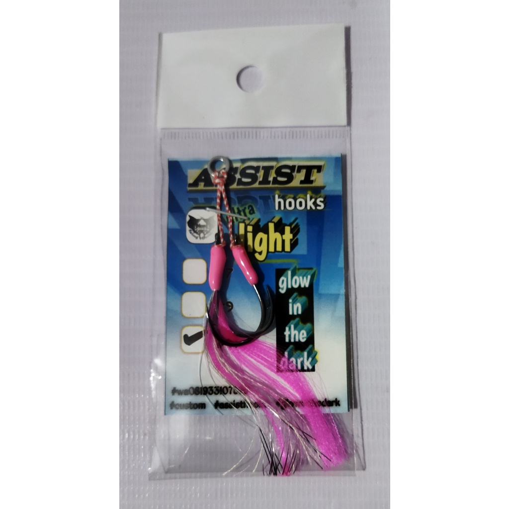 New 30-60 gram resin full gid assist double hooks glow in the dark-Pink