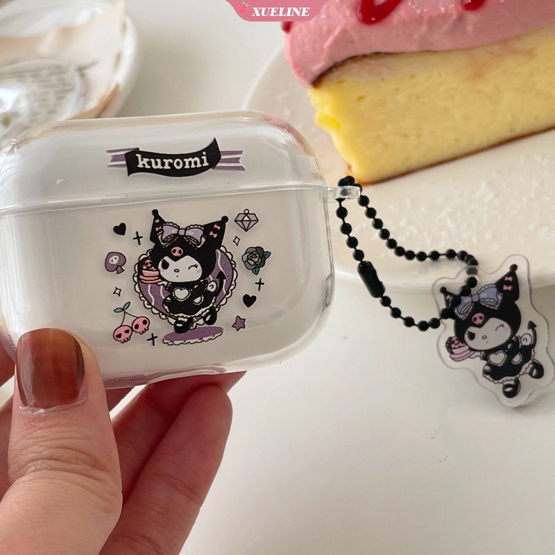 Casing Soft Case Silikon Transparan Motif Kartun Kuromi Hitam Untuk AirPods 1 / 2 pro