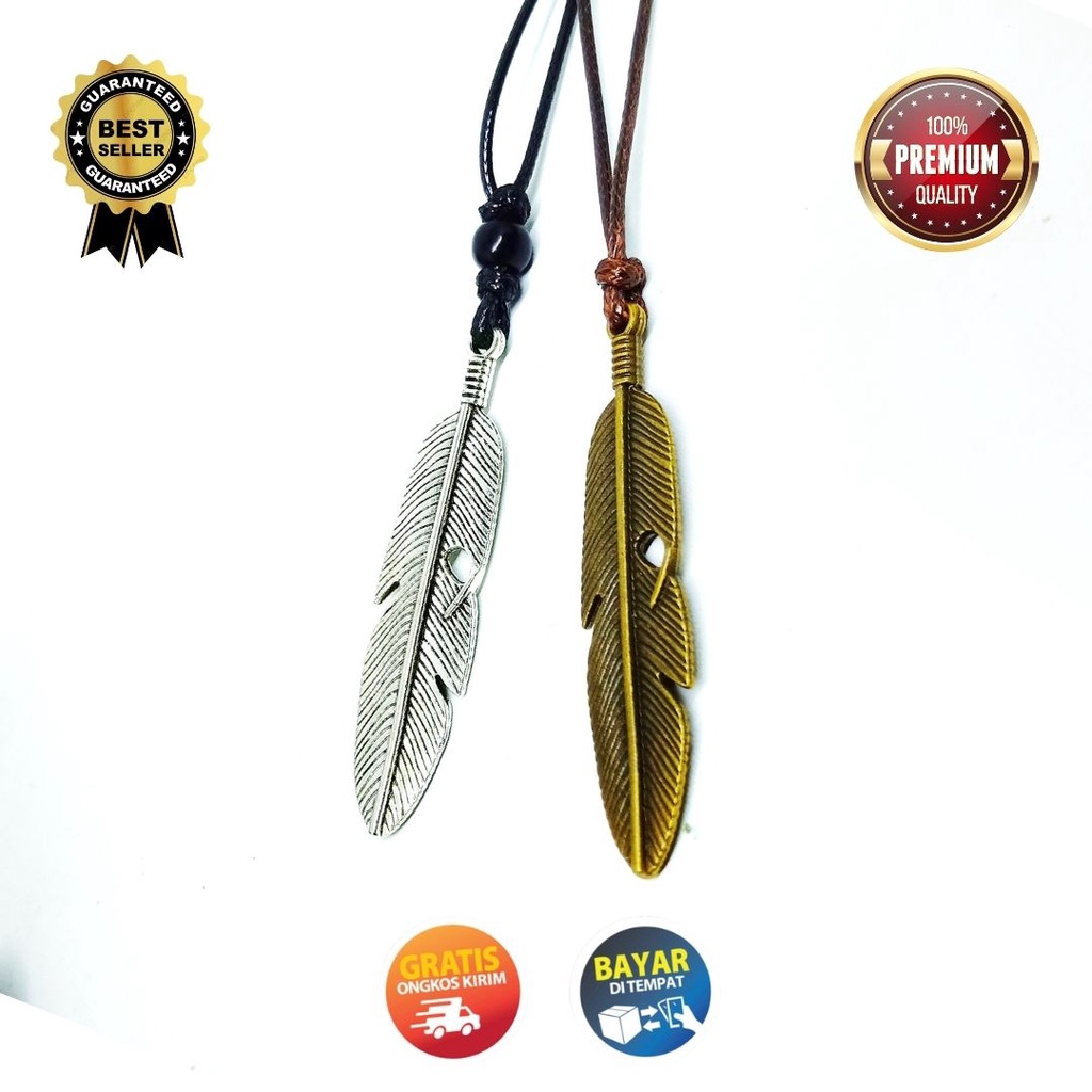 Kalung Pria Liontin Titanium Bulu 3 Dimensi Premium Anti Karat