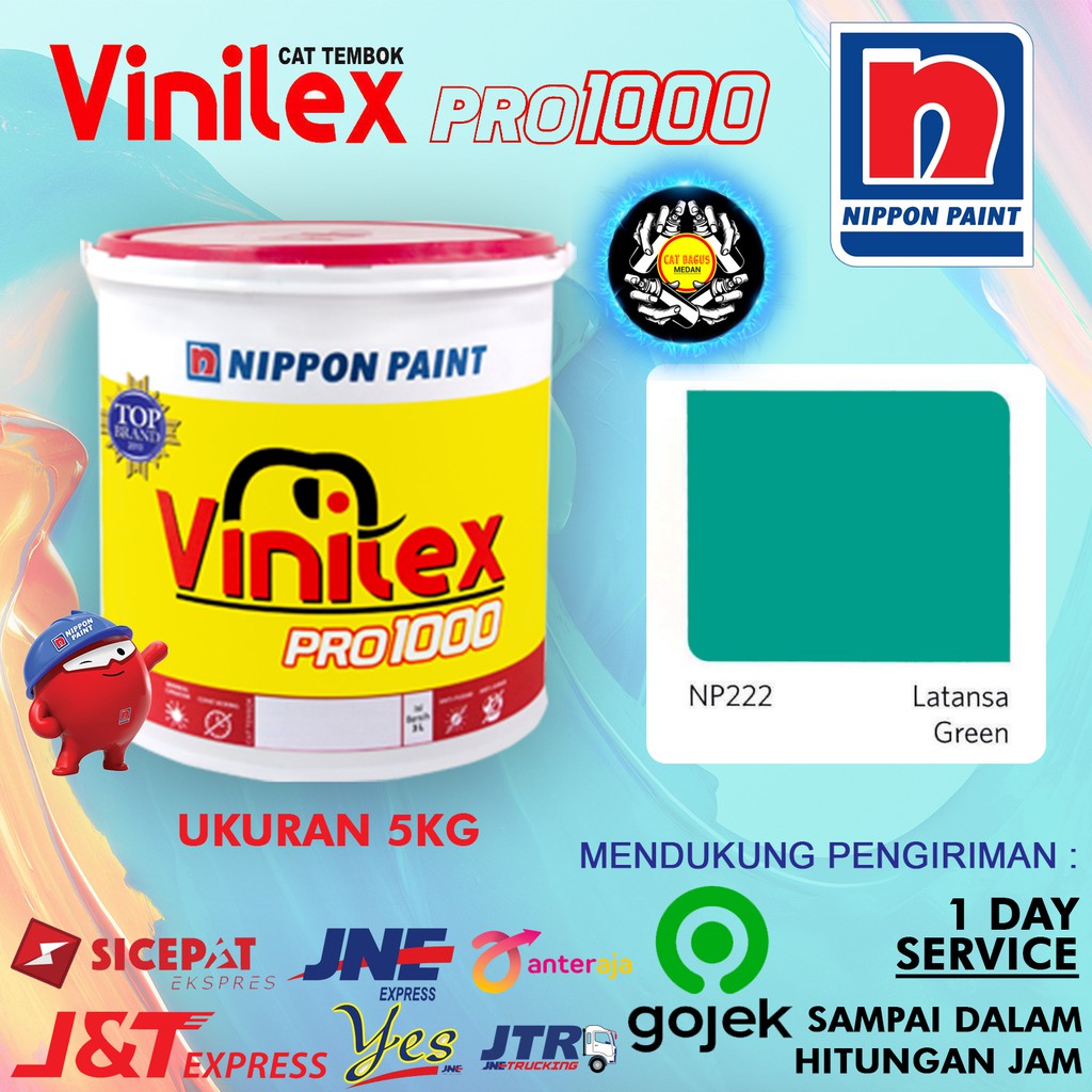 CAT AIR TEMBOK DINDING VINILEX 5 KG WARNA NP 222 LATANSA GREEN NP222 HIJAU TUA TOSCA TEAL 5KG INTERIOR EXTERIOR ACRYLIC EMULSION NIPON NIPPON PAINT MURAH LUAR DALAM BAGUS TERMURAH MEDAN BINJAI SUMATERA