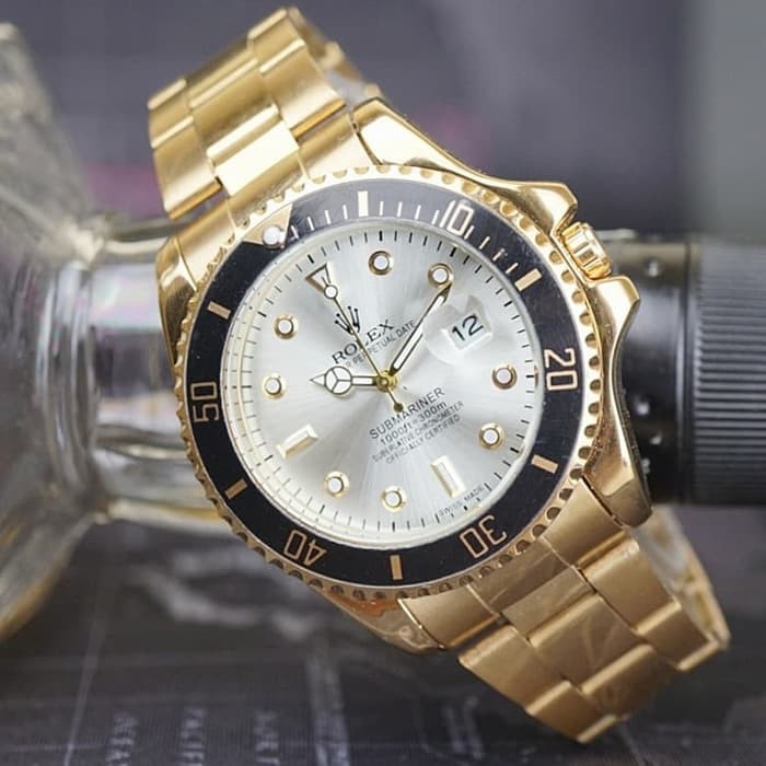 Jam Tangan Rolex Pria Tanggal Aktif Free Box - Gold plat Putih