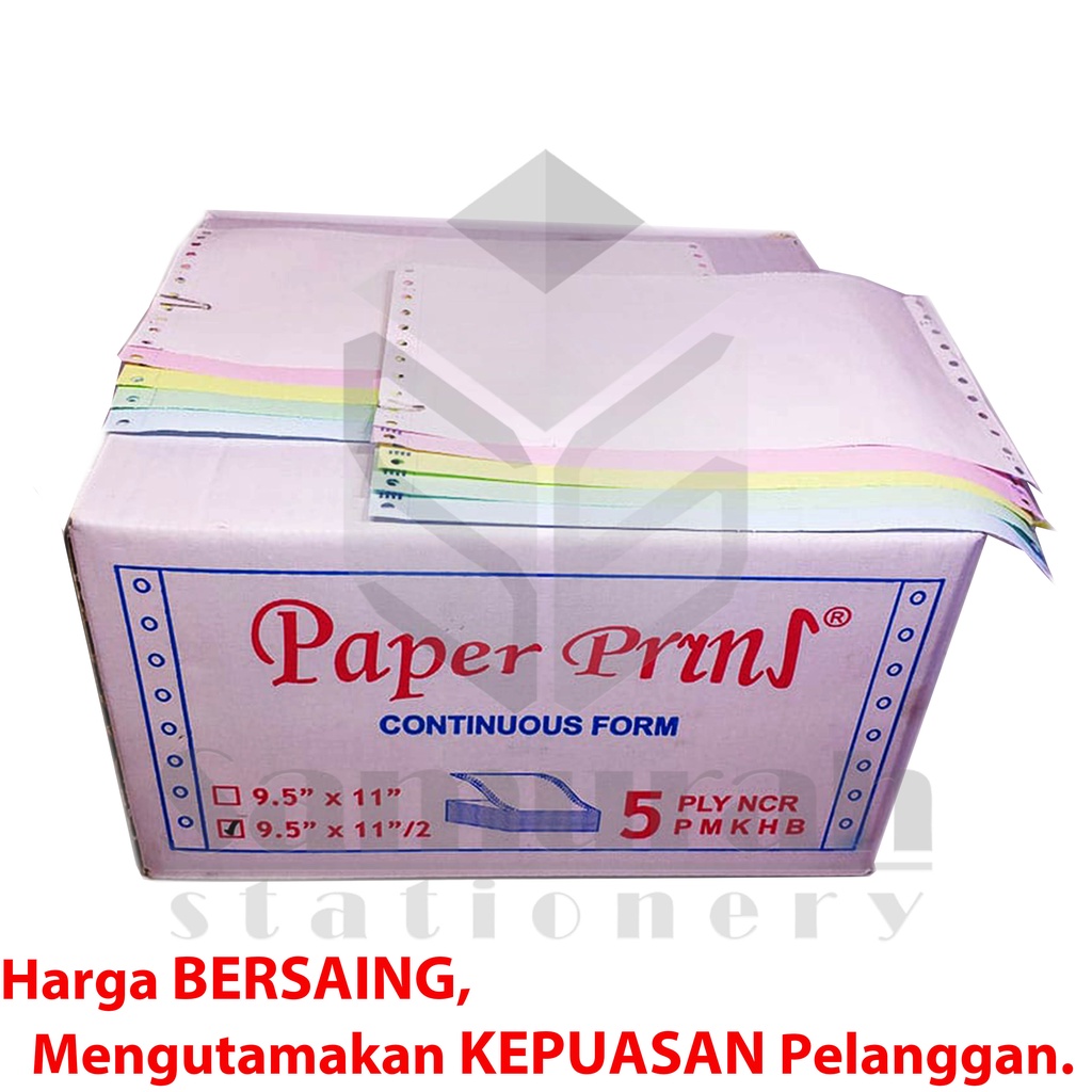 

HJK Kertas Continuous Form Paper Prins 9,5 x 11" ( Full ) Atau 9,5 x 11/2 " ( Bagi 2 ) K5 Ply NCR