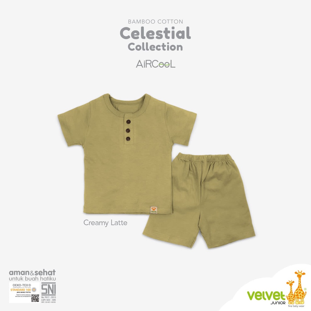 VELVET JUNIOR Celestial Bamboo Cotton Stelan Kancing Dada Pendek L XL 2 3 4 5