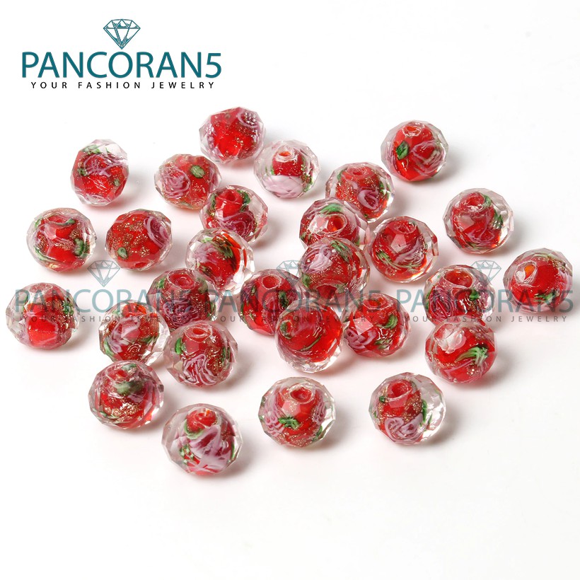 Manik Manik Kristal Lampwork Ceko Murano Warna Merah