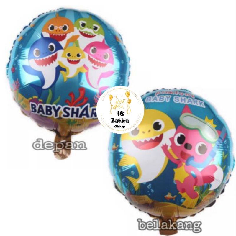 Balon foil bulat baby shark / balon foil ikan hiu bulat