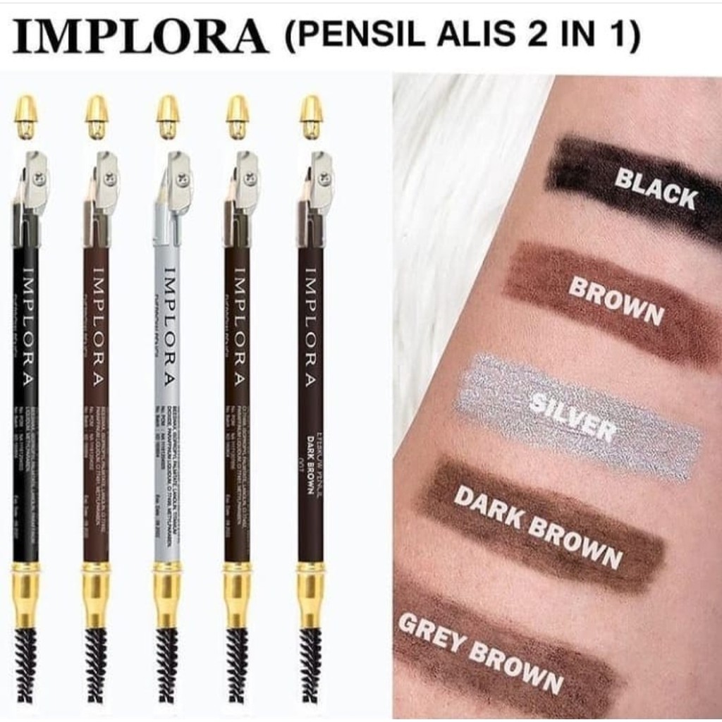 Pensil Alis IMPLORA 2 in 1 - Soft Type Eyebrow Pencil Original BPOM