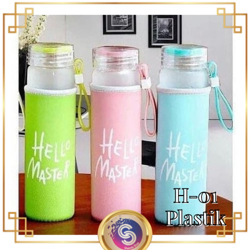 H-01 Botol Minum tumbler HELLO MASTER H01 Plastik 500 ml free Pouch