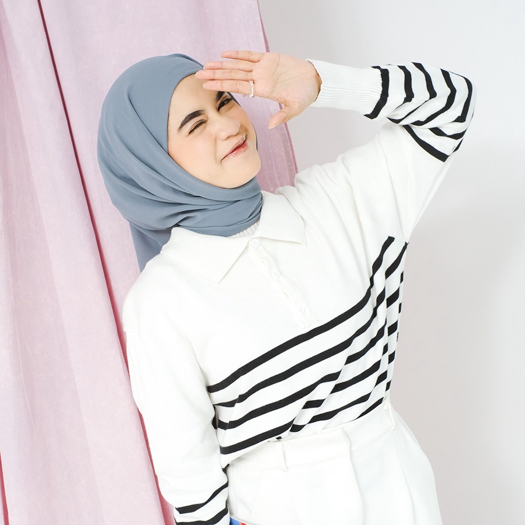 SADIYA INSTANT | New Version Pashmina Bahan Cheruty Babdyoll Oval Menutup Punggung by Yeppushop-Stone Blue