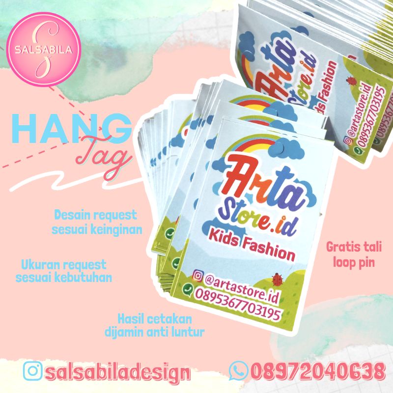 

HANGTAG bandrol merk gratis loop pin dan laminasi Hang Tag Merk Pakaian