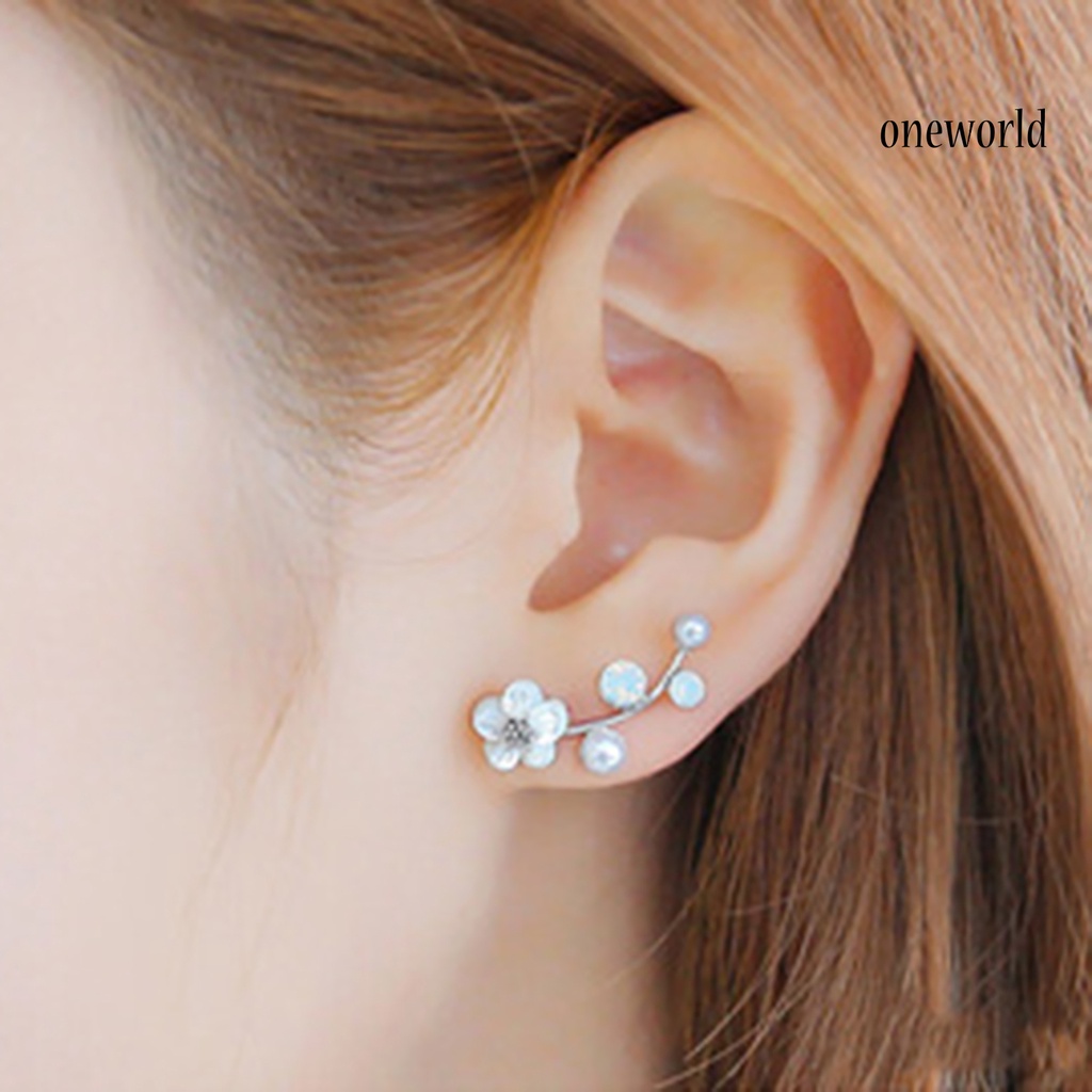 OW@ 1 Pair Women Flower Faux Pearl Rhinestone Earrings Ear Studs Jewelry Gift for Party