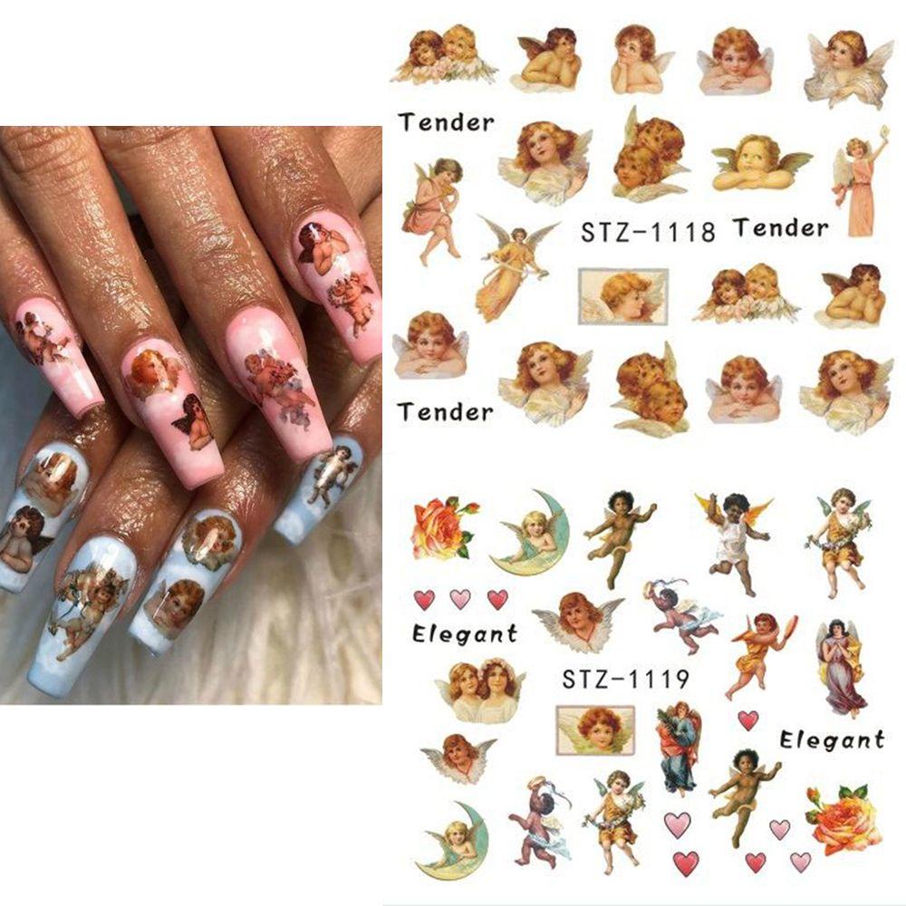 Wonder Angels Stiker Kuku Kecantikan Transfer Decals Virgin Mary Cupid Nail Stickers