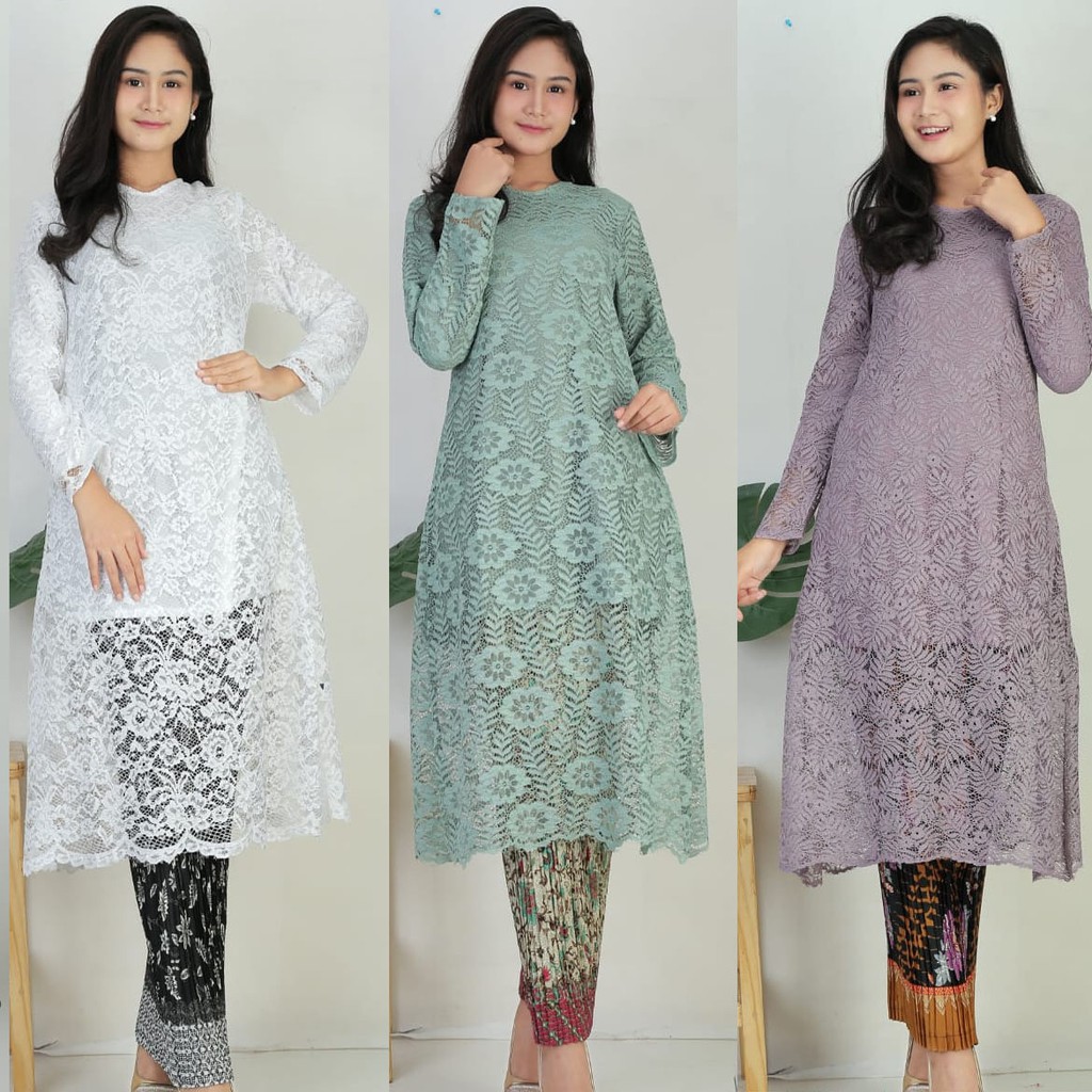 Atasan Kebaya Brukat Longcape / Tunik Brokat Full Furing Putih Dan Aneka Pilihan Warna