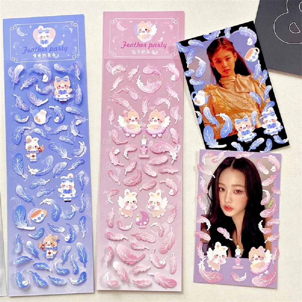 【COD Tangding】Korean Feather Party Ins Photocard Polcos Decorative Material Stickers