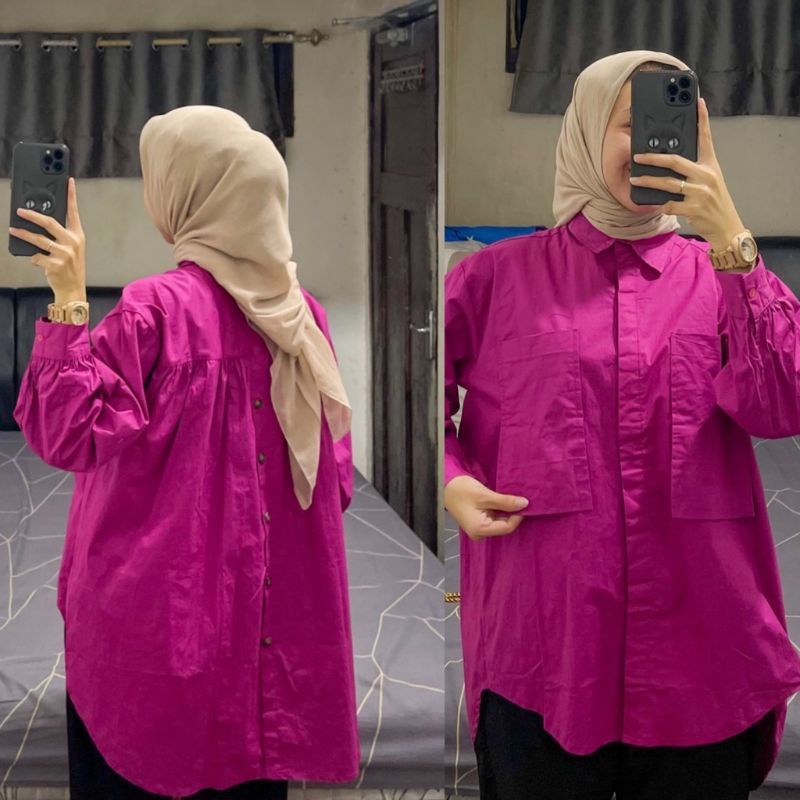 Kemeja Oversize Wanita / Kemeja Cewek / Kemeja Murah / Kemeja Pocket Oversize Shirt || ASC99