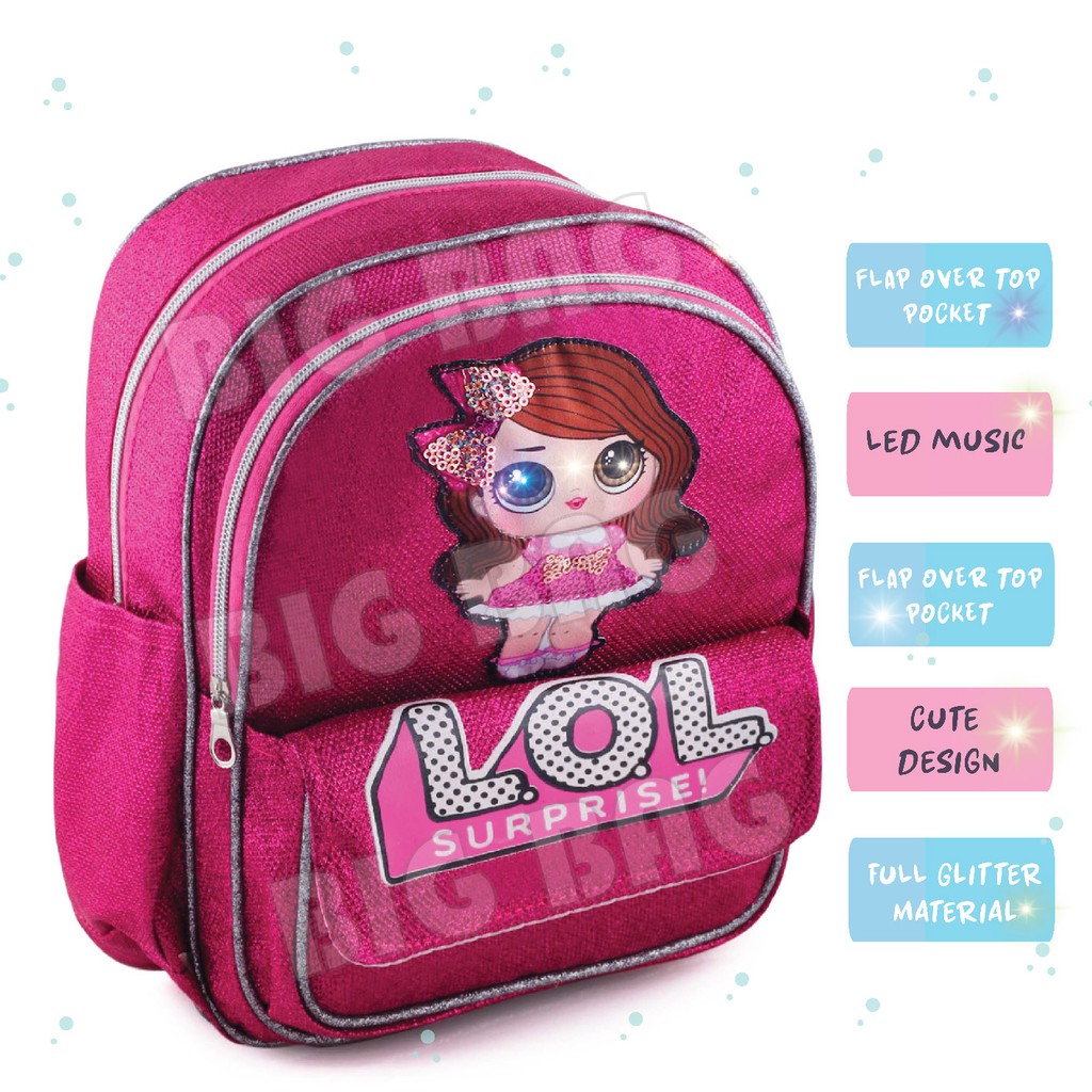 PTS - Ransel Glitter LED - FLAP OVER TOP Tas Sequin Ransel Sekolah Anak Tas Sekolah Anak Tas MUSIK LAMPU