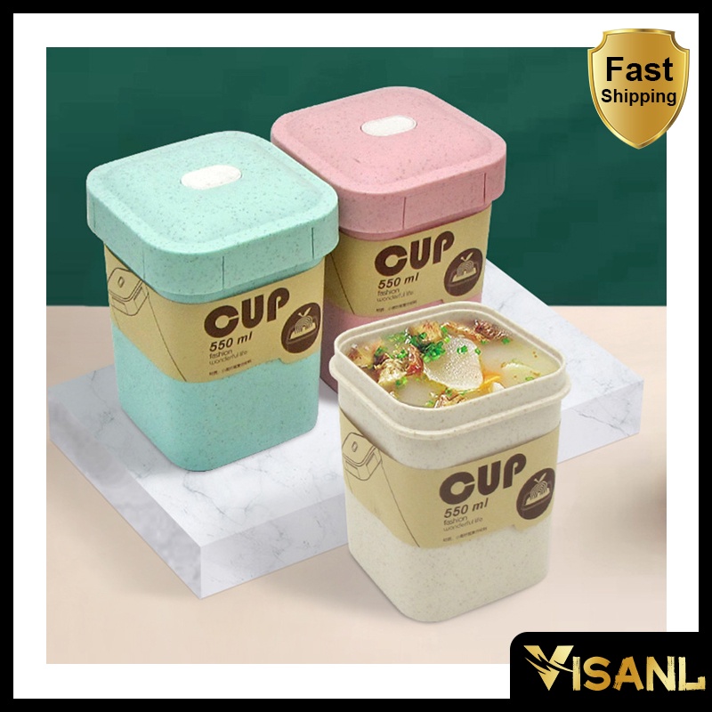 Cangkir Sarapan Multifungsi Mangkuk Sup Jerami Gandum Piknik Portable Soup Cup VS-60