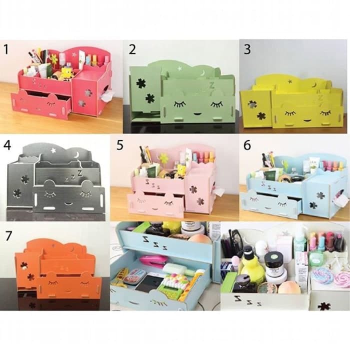 RAK KOSMETIK DESKTOP BAHAN KAYU MOTIF LUCU
