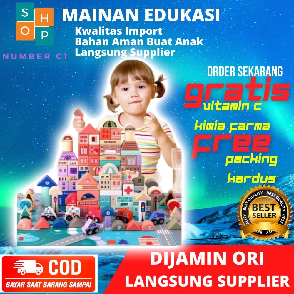 Mainan Edukasi Anak Puzzle Balok Building Block Kayu Susun Kado Ulang Tahun Anak 116 Ice Cream World